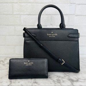 Kate Spade Black Medium Satchel Crossbody & Large Slim Bifold Wallet Set